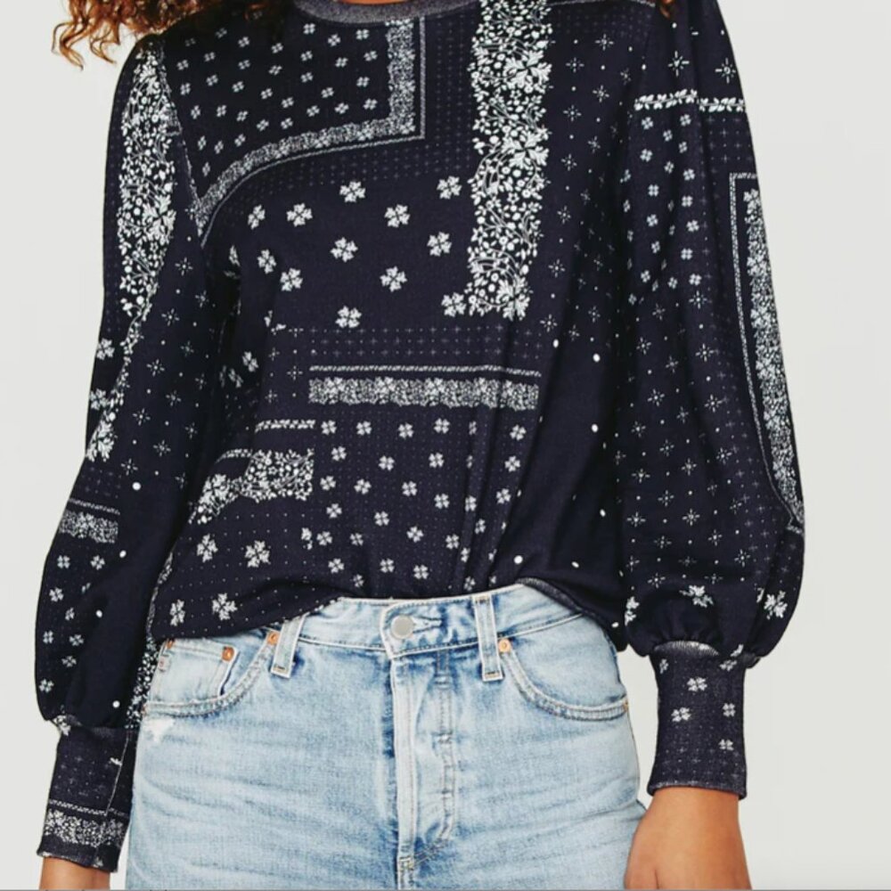 BNWT AG Adriano Goldschmied Hailey Bubble Sleeve Sweatshirt XS Navy